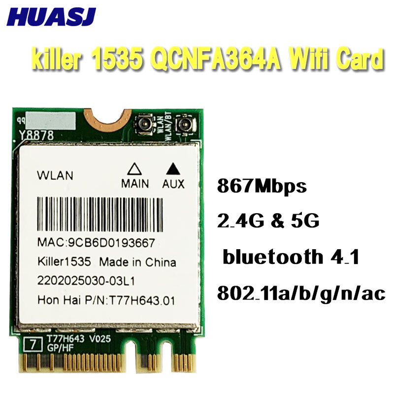 Huasj-tarjeta inalámbrica Bigfoot Killer1535, compatible con Bluetooth, AC 1535, QCNFA364A, NGFF