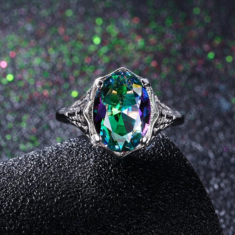 Genuine Rainbow Fire Mystic Topaz Ring 925 Sterling Zilveren Ring Fine Jewelry Gift Voor Vrouwen Lady Meisjes Groothandel