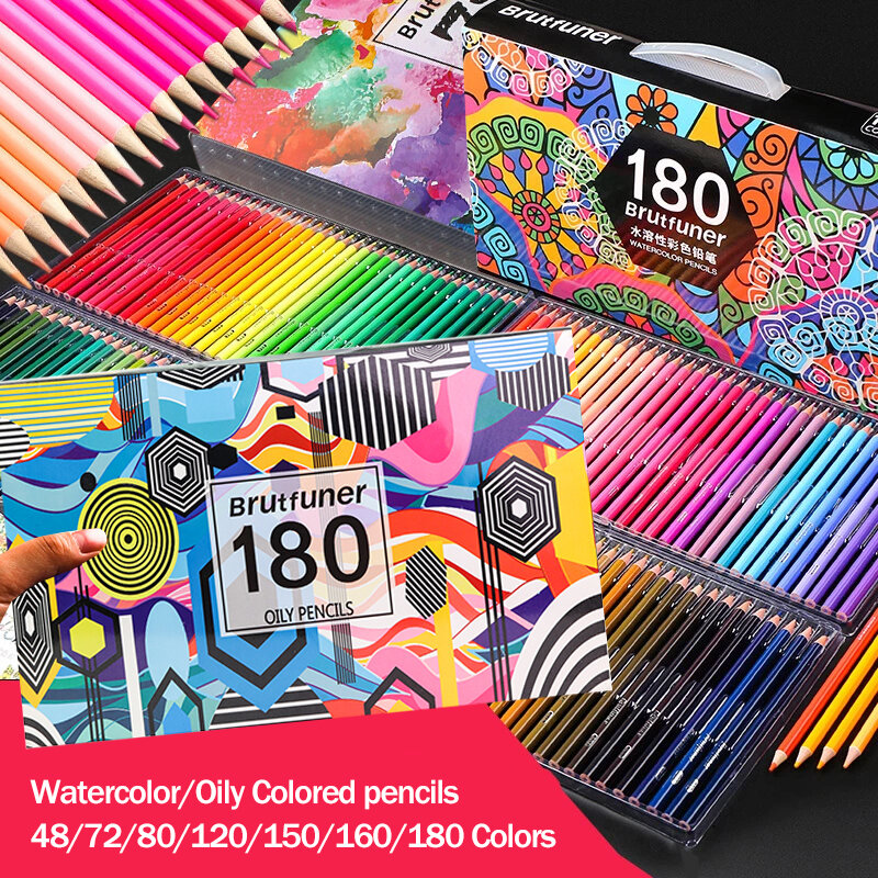 Brutfuner-lápices de colores profesionales, 48/72/80/120/150/160/180 colores oleosos/acuarela, lápiz de Color para dibujar BOCETOS
