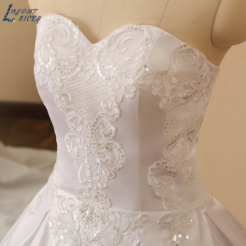 LAYOUT NICEB Vestido De Noiva Wedding Dress Elegant Bling Sequin Lace Applique Satin Fashion Bridal Gown Strapless Sweetheart