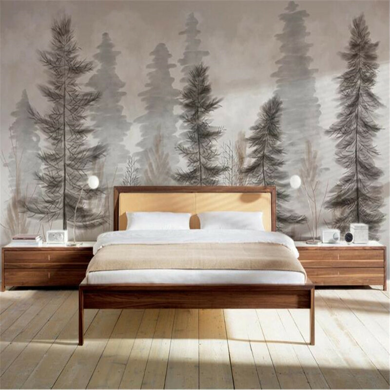 Milofi-طلاء حائط مخصص مع صور ثلاثية الأبعاد ، ورق حائط مطلي يدويًا ، طلاء حبر الغابة ، زخرفة جدارية