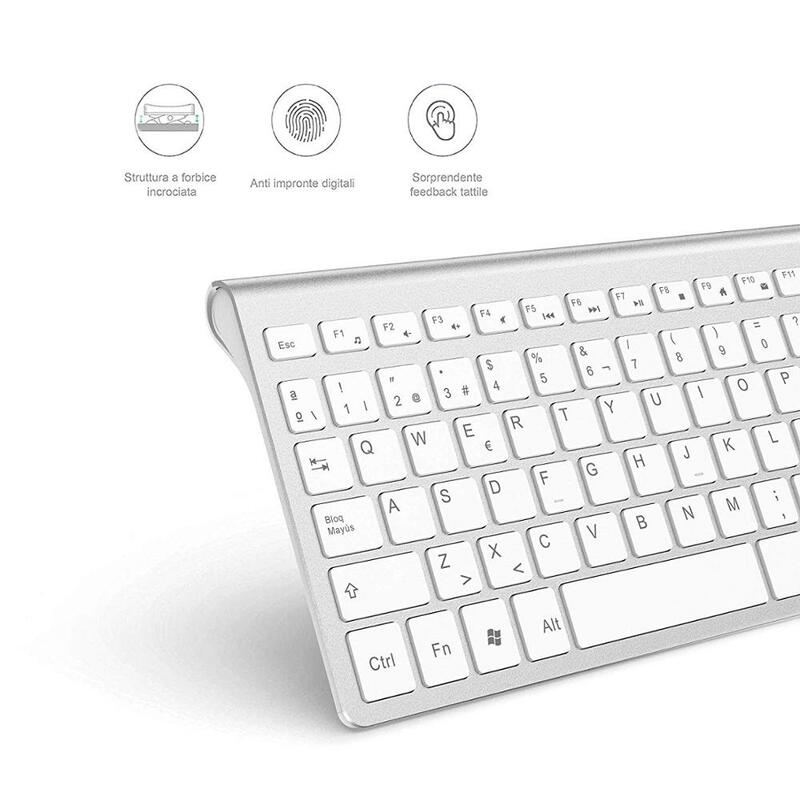 Испанская раскладка/комбинация беспроводной клавиатуры и мыши, стабильное соединение 2,4 ГГц, портативная клавиатура и мышь серебристо-белого цвета.