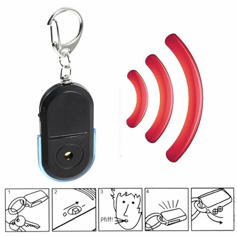 Pencari Kunci Antihilang Pelacak Lokasi Pintar Gantungan Kunci Peluit Bip Kontrol Suara LED Senter Portabel Pencari Kunci Mobil