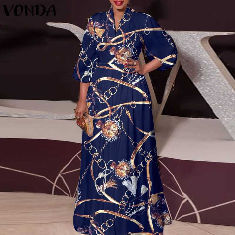 VONDA-vestido de talla grande para mujer, traje holgado de manga larga con estampado Floral, Estilo Vintage, para fiesta y vacaciones, Otoño, 2023