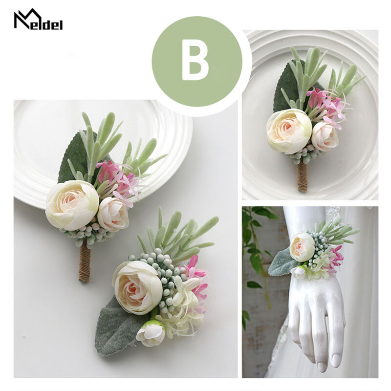 Meldel-pulseira bufante para casamento, bracelete para madrinhas com detalhes flores, na cor branca, rosa e rosa
