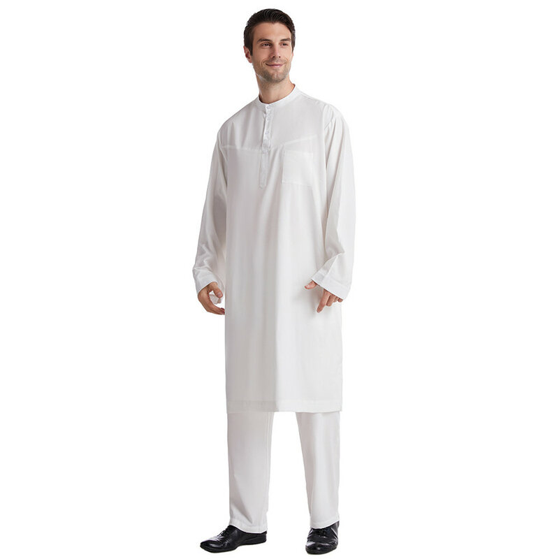 Мужской Jubba Thobe мусульманский комплект из двух частей для мужчин Пакистан Дубай Саудовская абайя молитва Исламская одежда костюм для поклонения арабский Рамадан