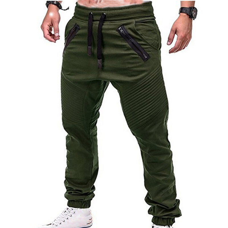 HOT SALES!!! New Arrival Men Fashion Drawstring Zip Strips Pockets Ankle Tied Long Pants Sports Trousers Wholesale Dropshipping