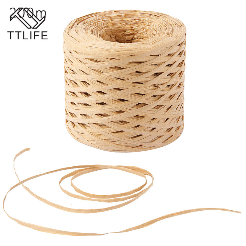 Raffia Paper Ribbon 200 Meters Craft Natural Wrapping Paper Twine Rope Gift Packing Ribbon for Easter Party Wedding Decoration