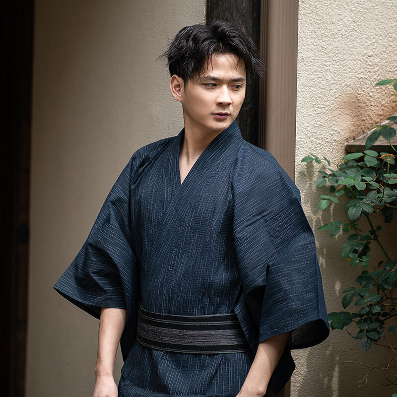 YUKATA-Conjunto de pijama japonês tradicional masculino, roupão longo com  cinto, roupa de dormir masculina, moda verão, 95% algodão / Pijamas  masculinos