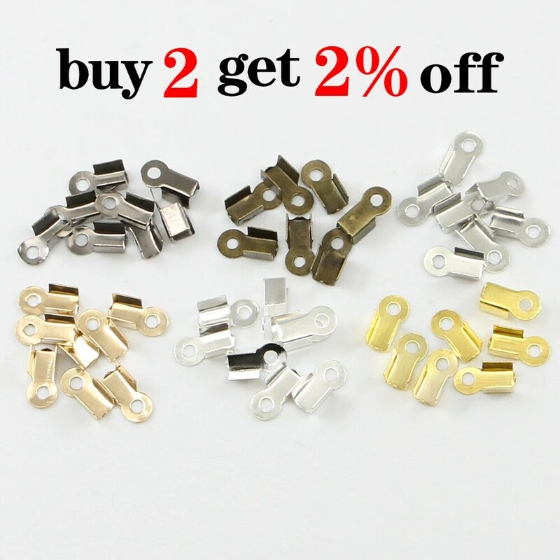 200pcs/lot Cove Clasps Cord End Caps String Ribbon Leather Clip Tip Fold Crimp Bead Connectors For Jewelry Making DIY Supplies