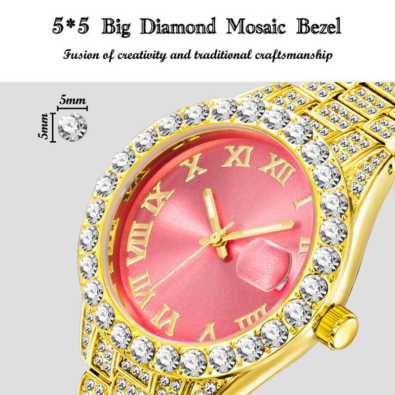 힙합 여성 시계 2022 무료 드롭 배송 럭셔리 완전 블링 아이스 다이아몬드 여성 시계 여성 쿼츠 숙녀 손목 시계