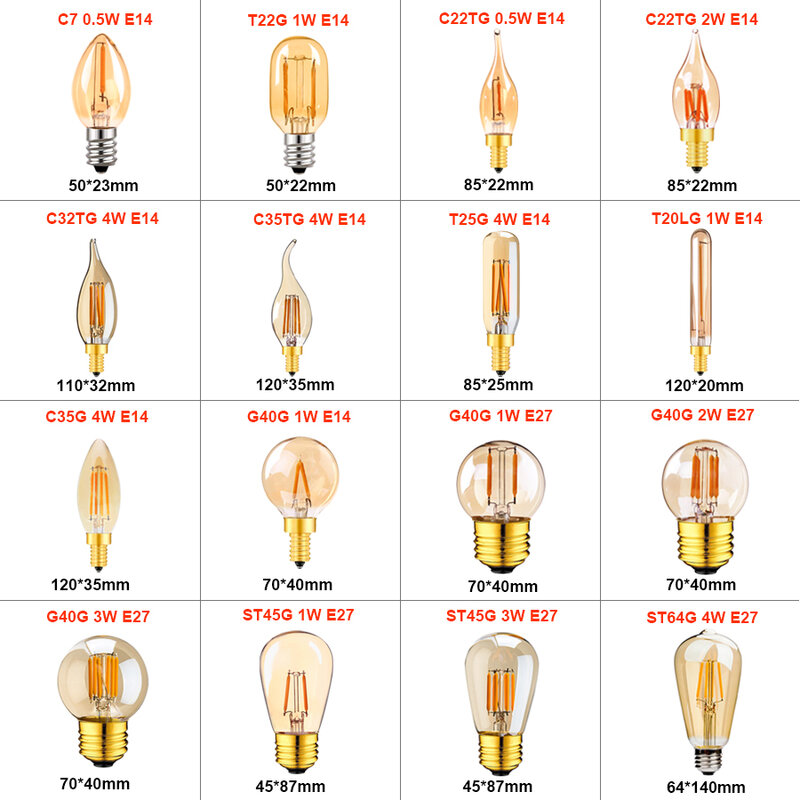 E14 E27 LED Bulb 220V Dimmable Vintage LED Filament Light Bulb T22 1W Retro Incandescent Decoration Led Lighting Lamp Ampoule