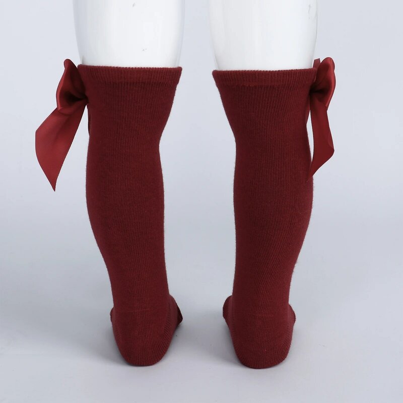 TiaoBug-calcetines altos de algodón para niños y niñas, calcetín con lazo grande de Color puro, rodillera elástica, alto, para vestido de tutú, 1 par