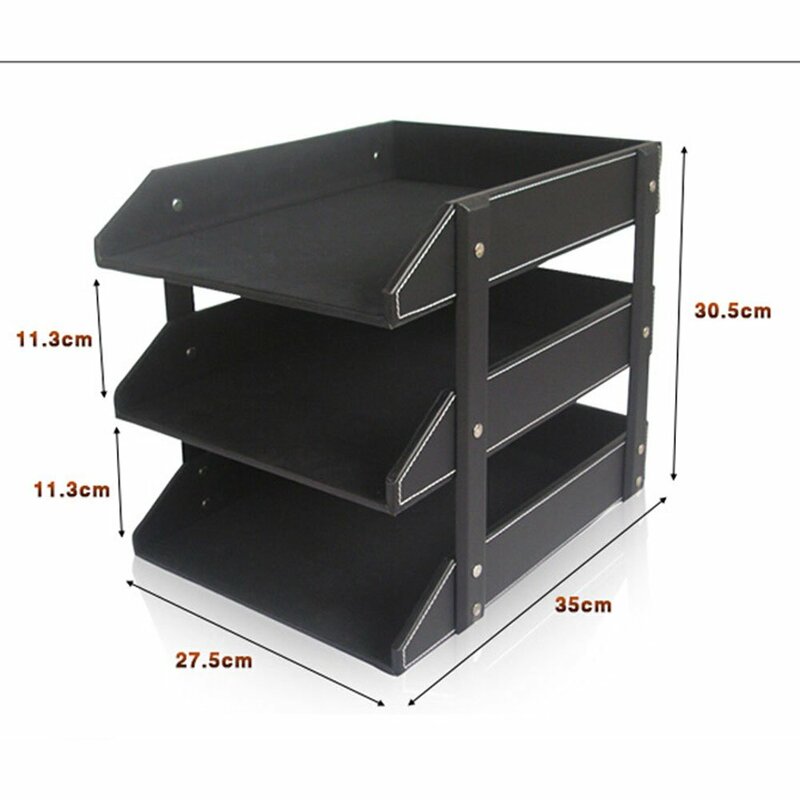 Office Supplies 3 Layers File Rack PU Leather A4 Document Tray Shelf Frame Paper Desk Organizer Home Magazine Tray Letter Holder
