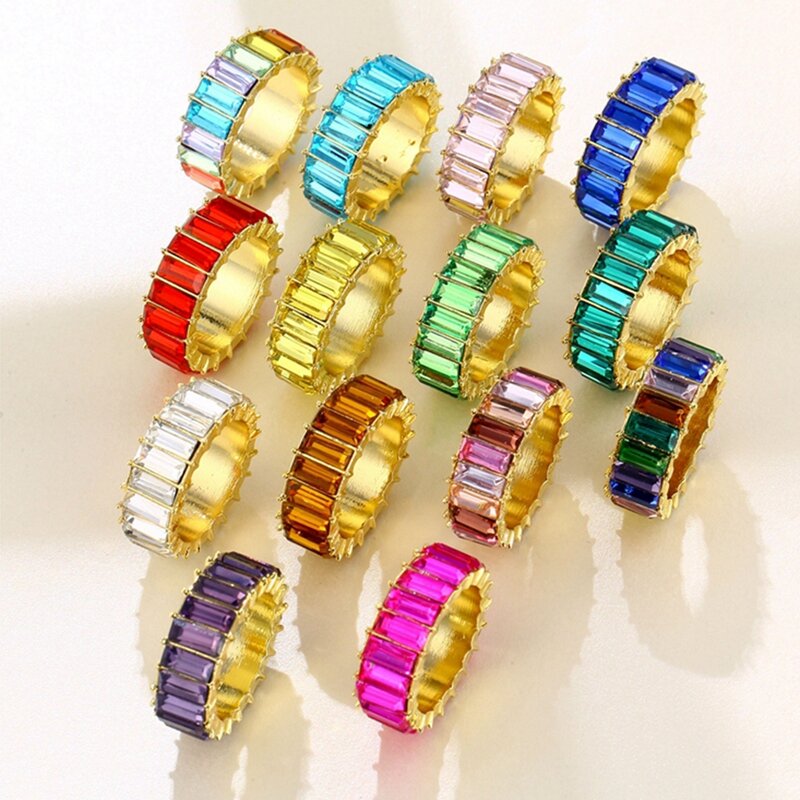 Verloren Dame Luxus Multicolor Kristall Ringe Bling Breiten Finger Ringe Für Frauen Mädchen Fashion Party Schmuck Geschenke Großhandel