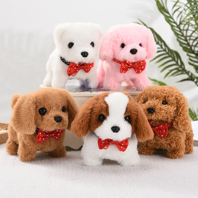 Electronic Plush Dog Toy Robot Puppy With Collar Run Wag Tail Teddy Electric Animal Pet Walk Bark Golden Retriever For Kids Gift