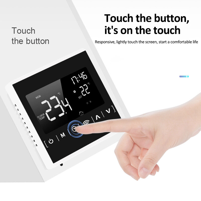 Tuya Termostat Pintar WiFi, Remote Kontrol Suhu Air Pemanas Lantai Listrik LCD Layar Sentuh Termostat Pemanas Lantai
