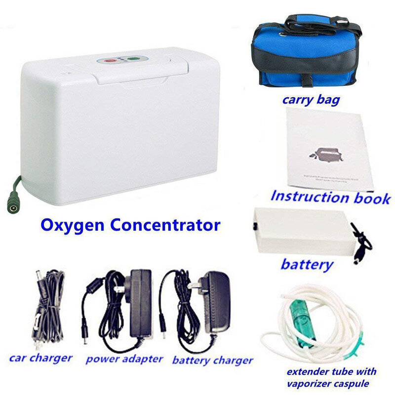 Concentrador de oxígeno portátil para coche, 2 baterías, barra de oxígeno extraíble, 24 horas de duración, continua disponible
