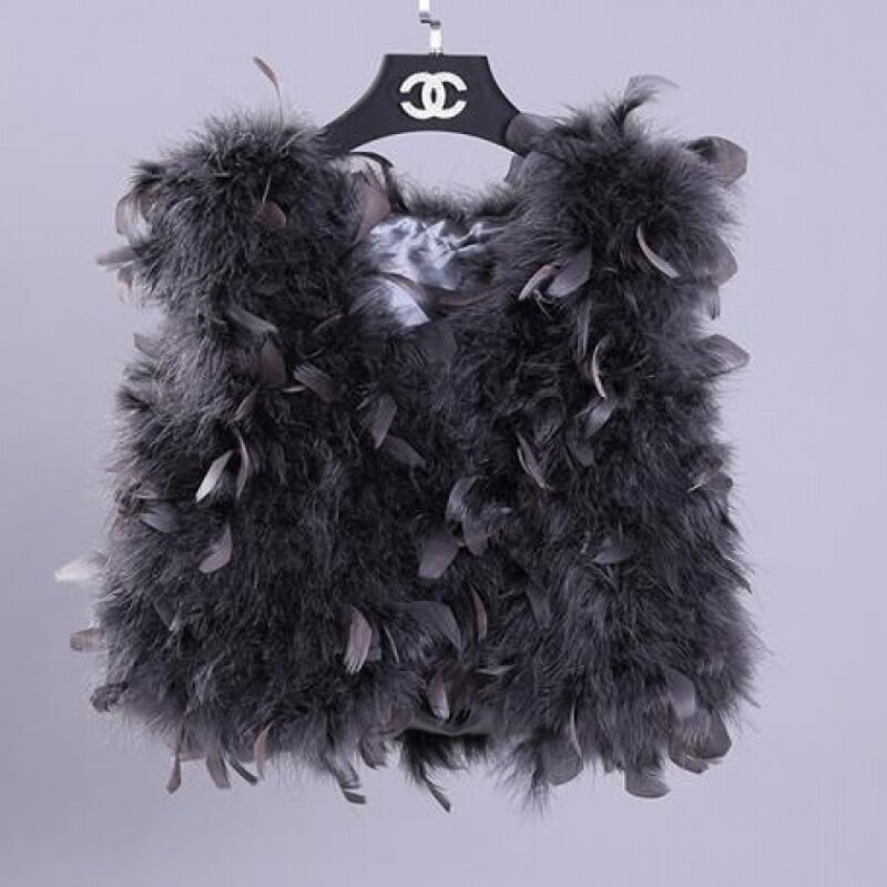 BEmbed-Gilet en plumes d'autruche pour femme, gilet court en fourrure grise, accessoires vestisens, couleur rose et noire, automne et hiver, V35