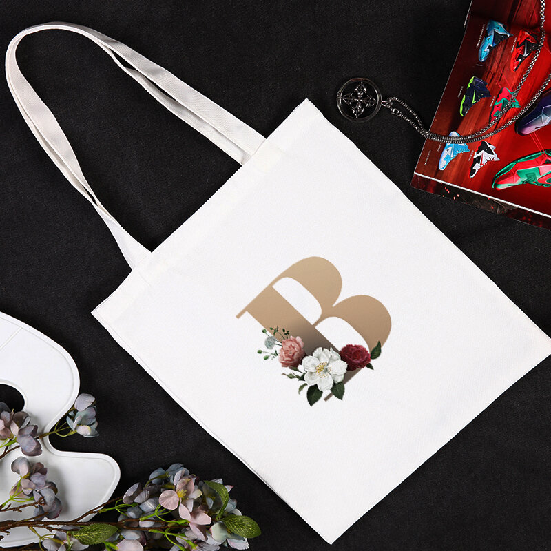 Borse Shoping lettera fiore borsa in tessuto personalizzabile Simpl borse di design grandi spalla tela Shopping per generi alimentari Sac Tote