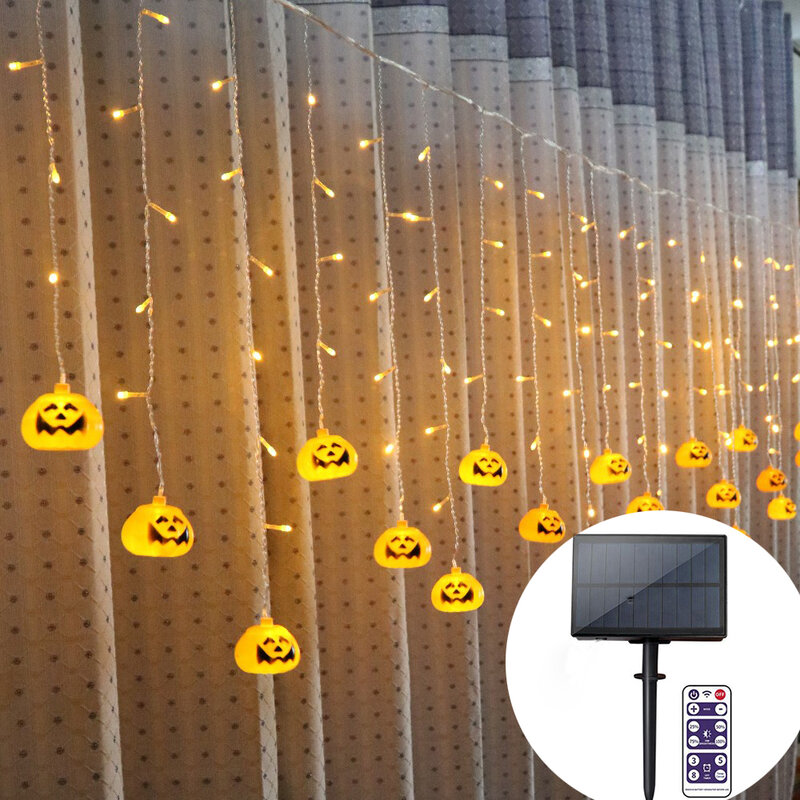 3.5M zasilany energią słoneczną Halloween dynia girlanda żarówkowa LED Lights dynia LED kurtyny świetlne na Patio na świeżym powietrzu brama ogrodowa Halloween Decor