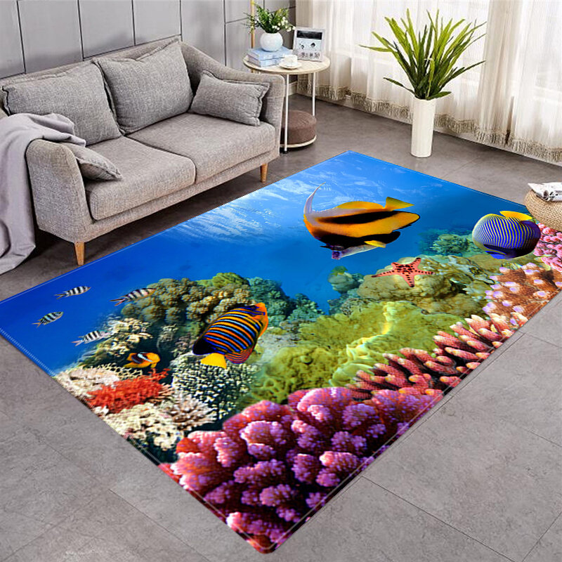 Karpet bergambar pemandangan alam, karpet kecil rumah tangga ruang tamu motif warna 3D dekorasi ruang lanskap anti selip dapat dicuci