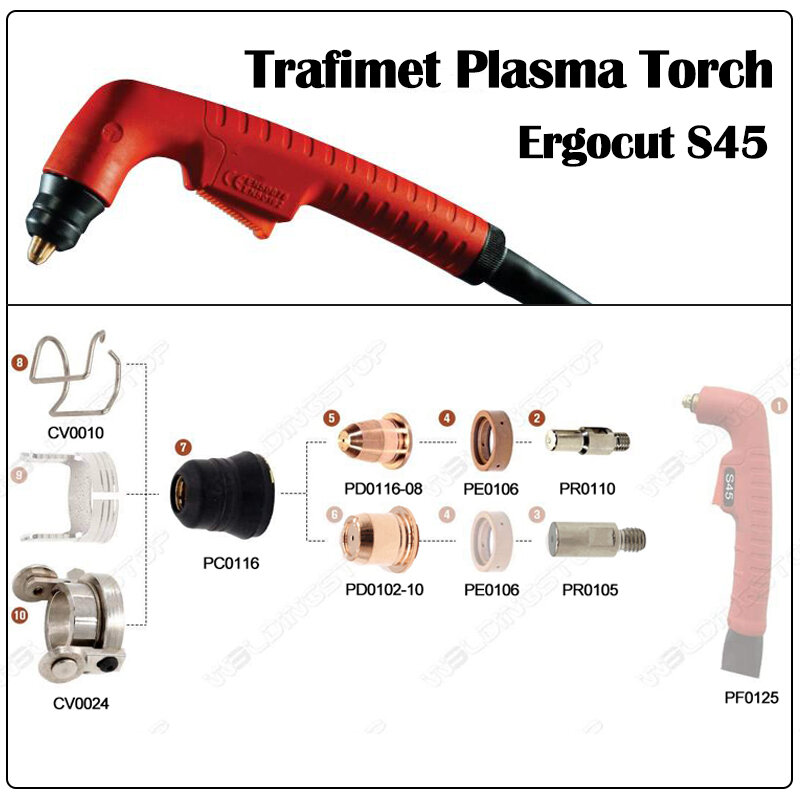 Electrodo de ajuste PR0110, cortador de Plasma, antorcha trafimet S45, S25, S35, IPT-40, PT40, IPT-60, PT60, 100 Uds.