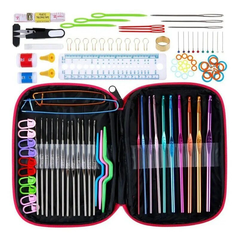 100pcs Crochet Hooks Set Knitting Tool Accessories with Leather Case