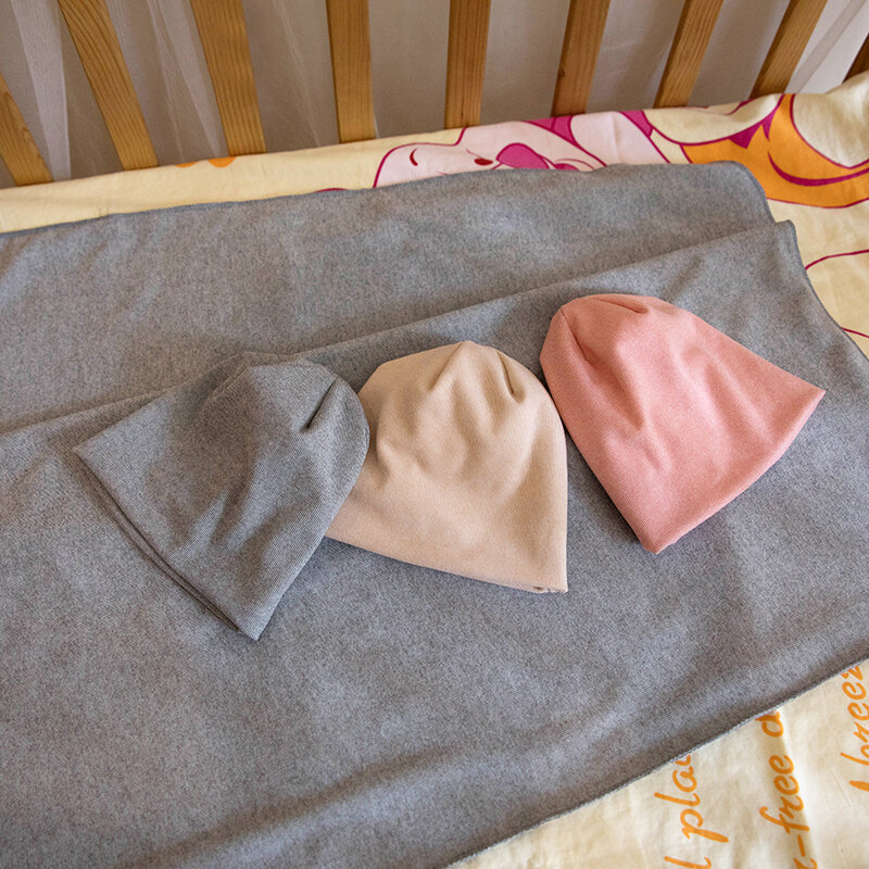 Selimut bedong katun hangat bayi baru lahir, stravel tempat tidur bedong bungkus dengan 15cm tiga warna bulu asli Pompom