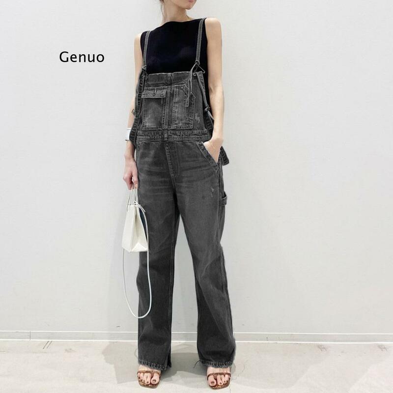 Jeans Overall Wanita Musim Semi Musim Panas Baru Gaya Korea Jeans Wanita Pakaian Jalanan Kasual Saku
