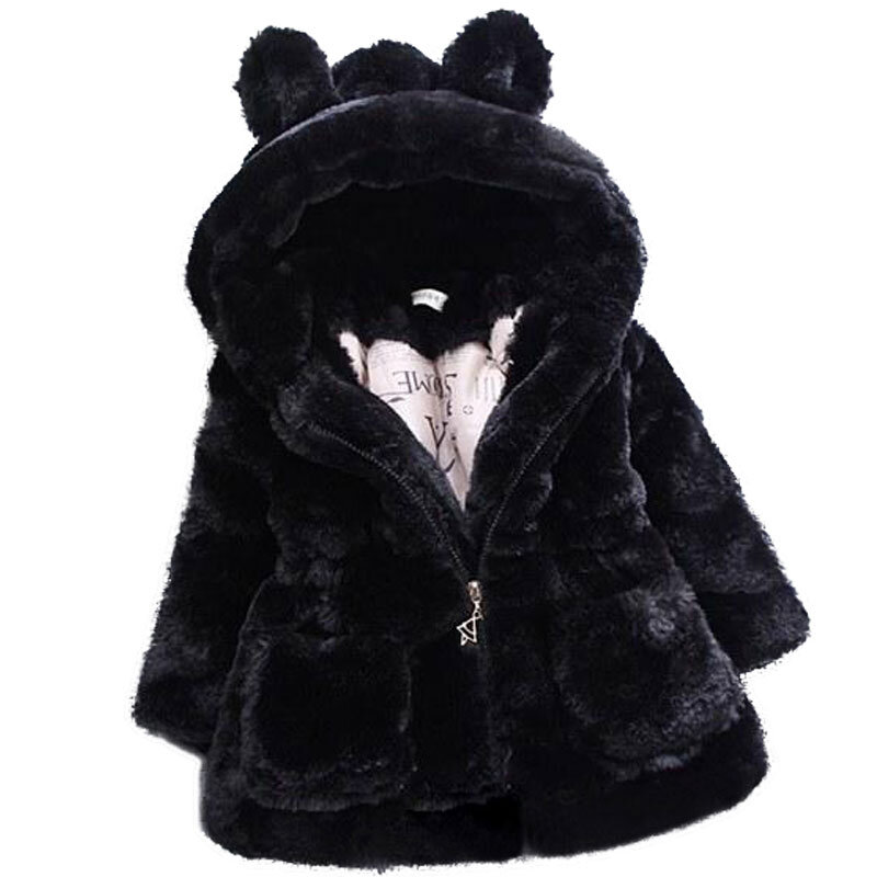 Mantel Bulu Palsu Bayi Perempuan Musim Dingin Musim Gugur Jaket Tebal Bulu Domba Setelan Salju Hangat 1-7Y Jaket Bertudung Bayi Pakaian Luar Jaket Anak-anak