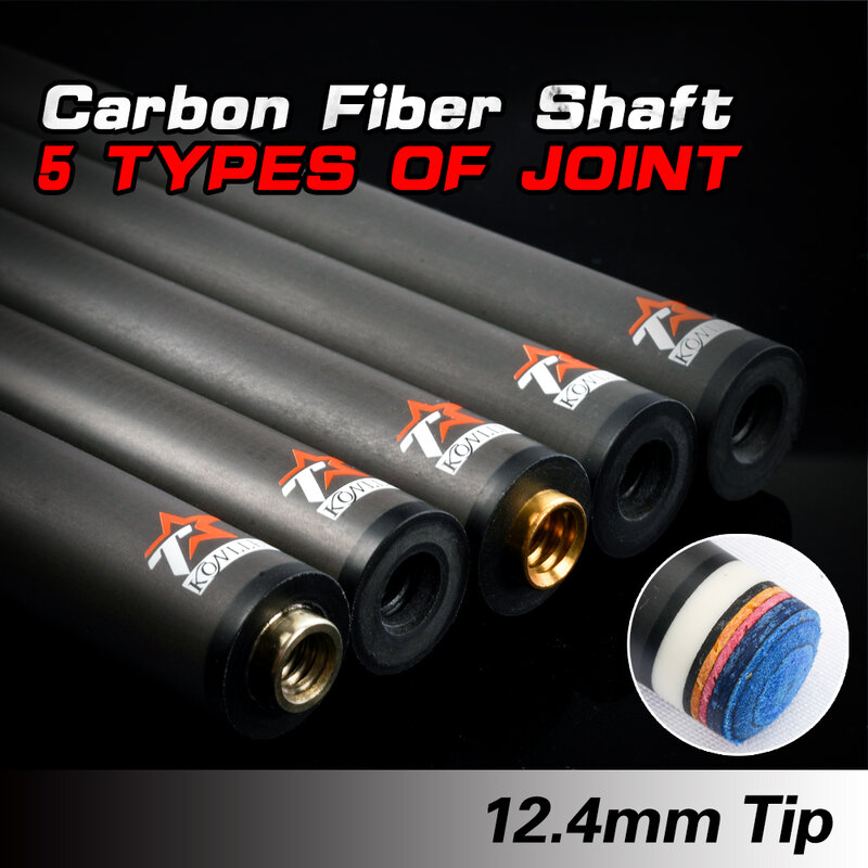 KONLLEN Carbon Fiber Billiard Pool Cue Stick Shaft Multiple Joints 12.4mm Navigator Tip Single Shaft Black Technology Cue Stick