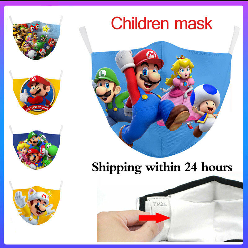 Kids Face Masks Super Mario Face Masks for Children Washable Fabric Mask Dust-proof Pm2.5 Filter Protective Reusable Mouth Masks