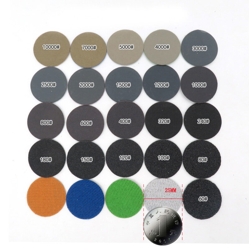 Discos de lixamento de carboneto de silício, gancho e loop para polimento e moagem, 1 ", 25mm, 60-10000 grãos, lixa, 100pcs