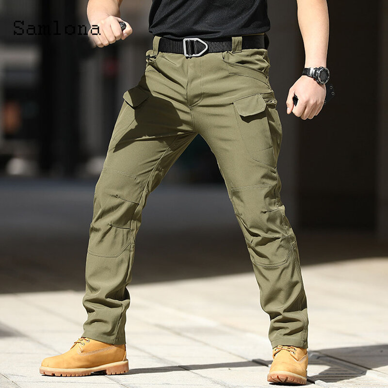 Мужские брюки-карго Samlona, модель 2024 года, универсальные облегающие брюки в европейском стиле, мужские повседневные уличные брюки на молнии