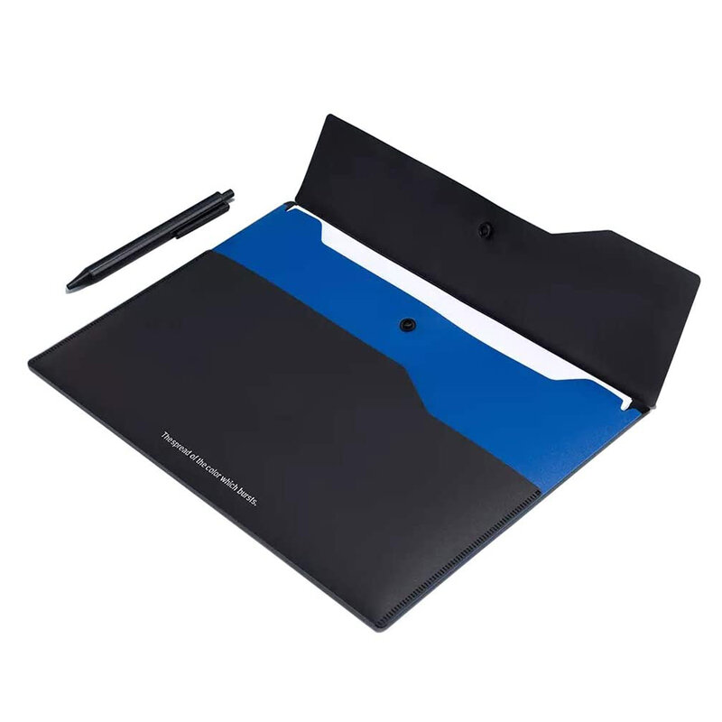 A4 File Envelope Folder Double-Layer Plastic Clip with Snap Fastener Ploy Document File Organizer for School/Home/Office