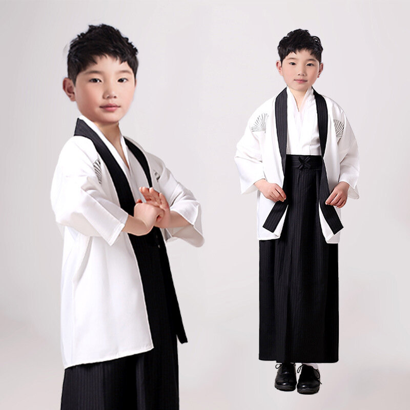 Latensc New Style Retro Costume Japanese Samurai Children's Kimono Boy Outer Cover Carnival Party Stage Show