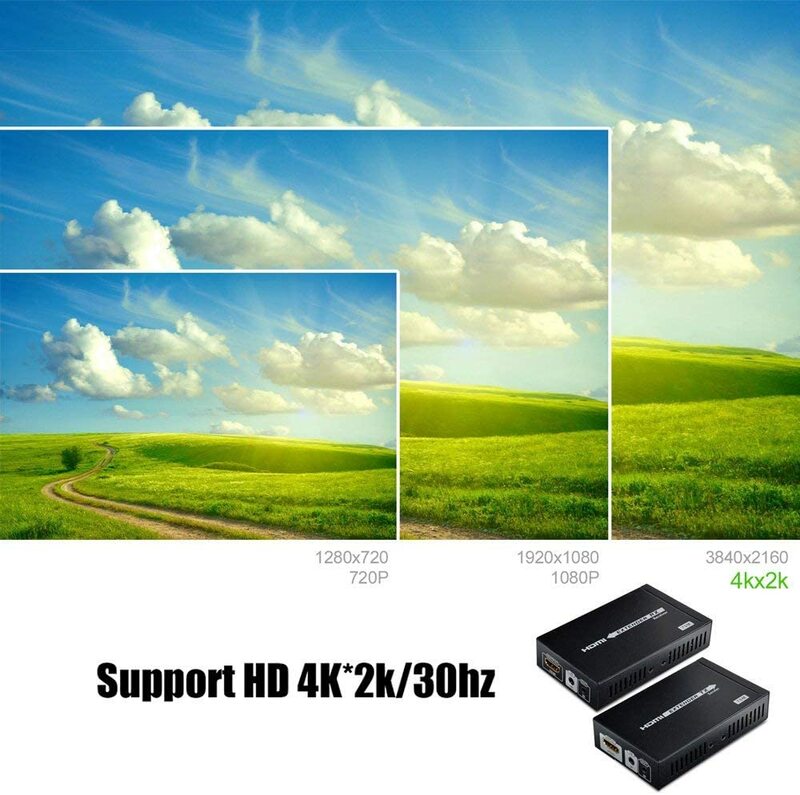 Perpanjangan HDMI 4K Melalui Kabel Single CAT/6/6A/7/8 Transmisi Tidak Terkompresi Hingga 230ft/70M Mendukung 3D,1080P, 4K dengan Dua Arah