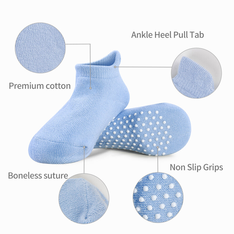 6 calzini del bambino di paia/lotto 100% calzini di slittamento del cotone organico per i ragazzi & le ragazze Anti calzino del bambino di slittamento per il mese del bambino 6-36