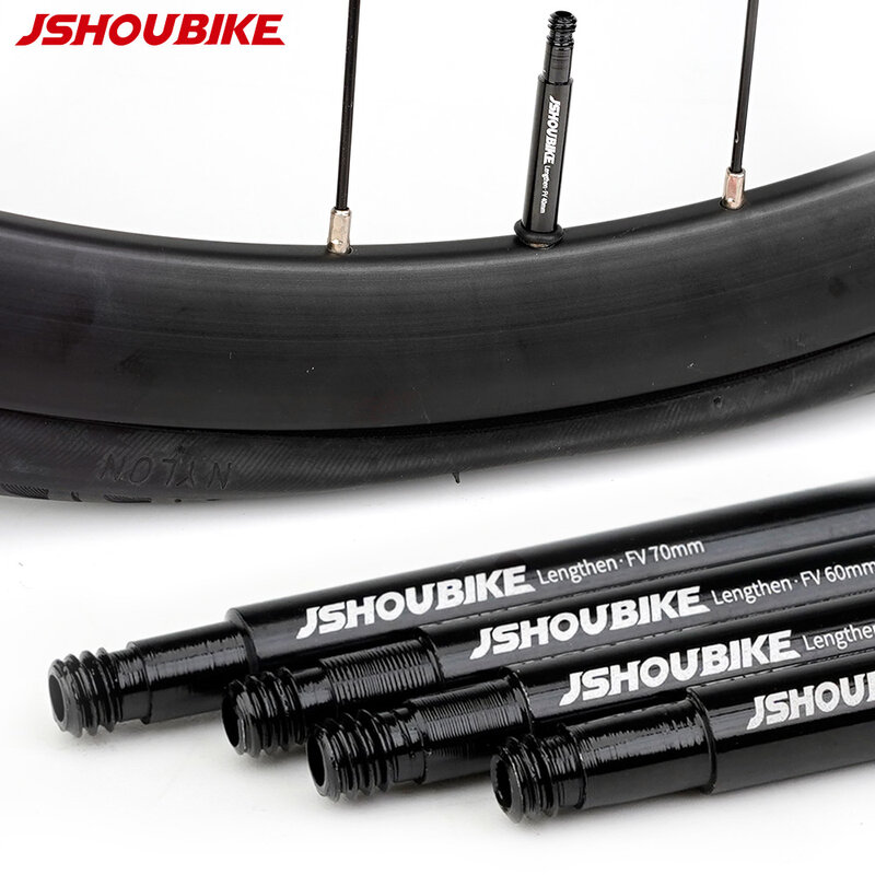 JSHOU 자전거 프랑스어 밸브 익스텐더 캡 코어 어댑터 빨간색과 검은 색 합금 줄기 40 60 80 100 120mm W/합금 캡 및 도구