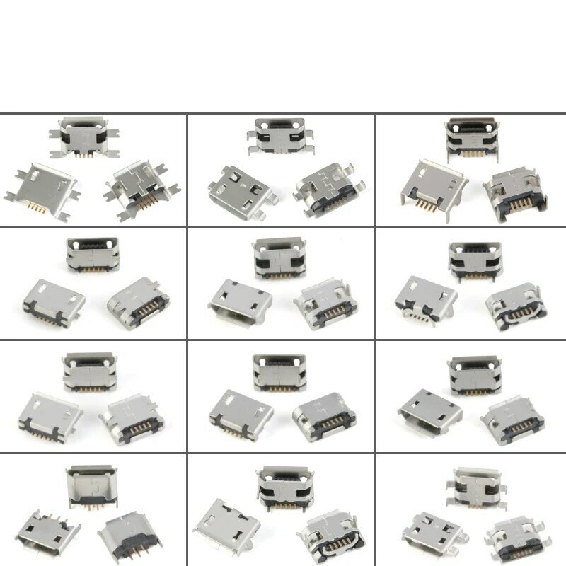 60 unids/lote 5 Pin SMT conector de enchufe Micro USB tipo B hembra colocación 12 modelos SMD DIP conector de enchufe