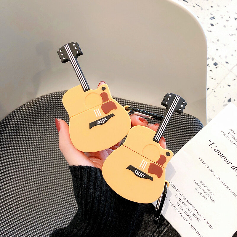 Caso do fone de ouvido da guitarra 3d para airpods pro 3 caso silicone dos desenhos animados casos para apple airpods 1 2 capa sem fio fone proteção