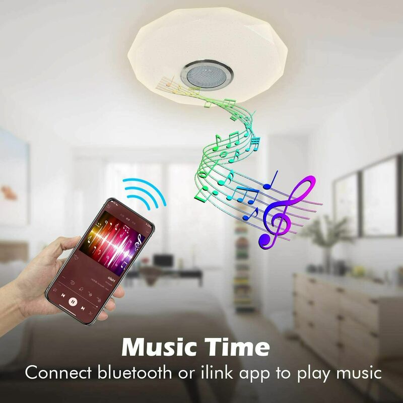 RGB 밝기 조절 음악 천장 램프, 원격 및 앱 제어 천장 조명 AC180-265V, 가정용 블루투스 스피커 조명 기구, 300W