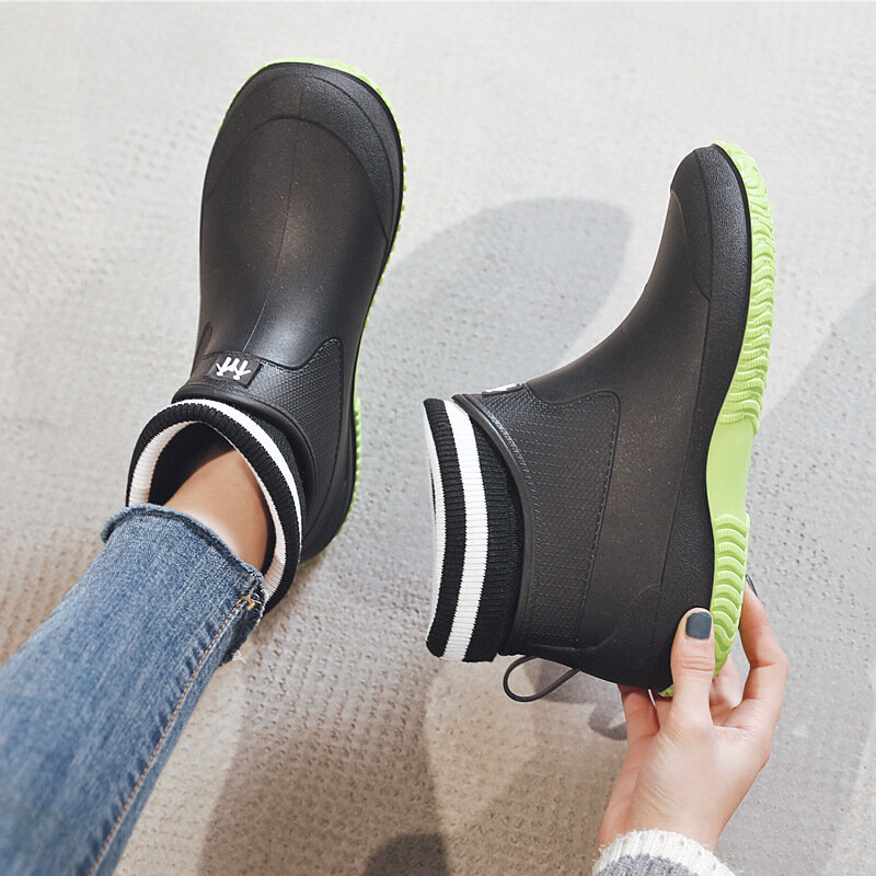 Women's Rain Boots Rubber Shoes Anti-skid Unisex Ankle Rainboots Lightweight Slip On Boots Rain Shoes Waterproof Dropshipping