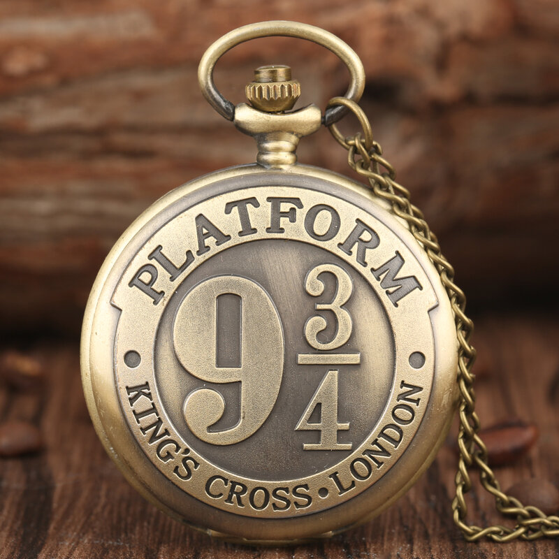 Reloj de bolsillo de cuarzo y bronce para hombre y mujer, pulsera con diseño Retro de 9 3/4, números arábigos, esfera fina, cadena colgante, collar, regalo