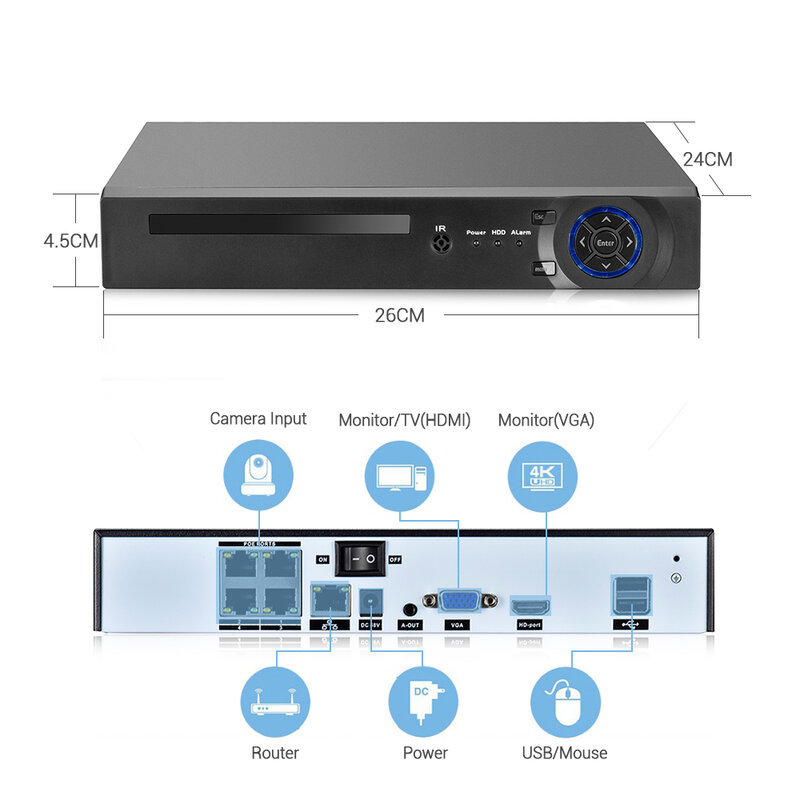 HAMROL 4K/4MP POE NVR Kit 48V POE Kamera Luar Ruangan Tahan Air 2.8MM Sudut Lebar Deteksi Gerakan H.265 POE Sistem Keamanan CCTV