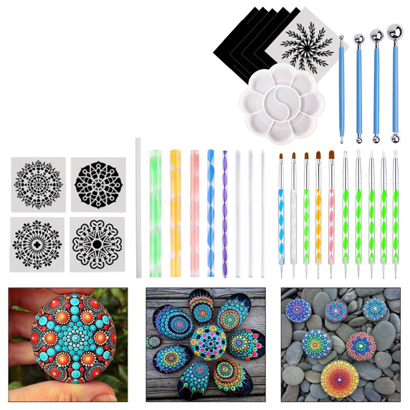 35 sztuk DIY Mandala rozsianych narzędzia zestaw do malowania skały Dot Kit Rock kamień długopis do malowania rozsianych narzędzia do kolorowania rysunek