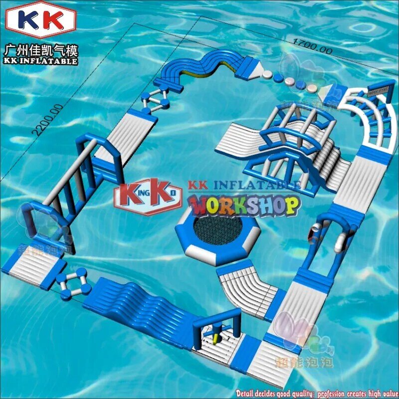 กลางแจ้ง Ocean Sea/กรอบสระว่ายน้ำน้ำ Play Blue และสีขาว Inflatable Floating Waterpark