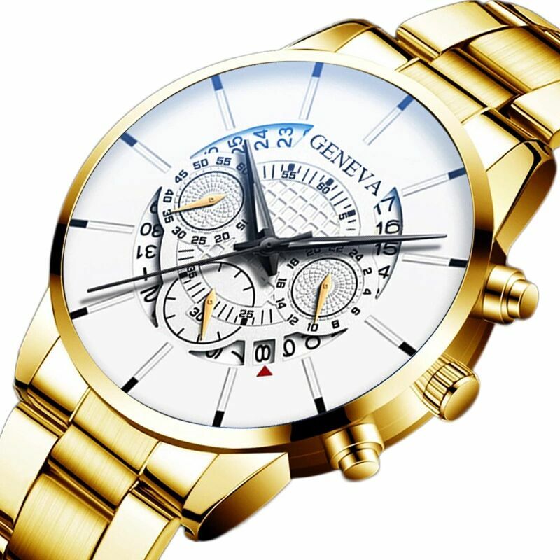 Relógio de quartzo de Genebra de aço inoxidável masculino, Relógio Masculino, Design Clássico, Moda Wartches, Preto, Quente