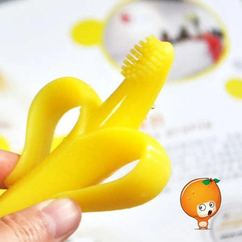 Safe Baby Teether Toys Toddle Banana Teething Ring Silicone Chew Dental Care Toothbrush Nursing Beads Gift For Infant
